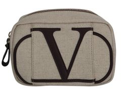 Valentino V-Logo Cosmetic Pouch, Canvas, Neutral, DB, 3*
